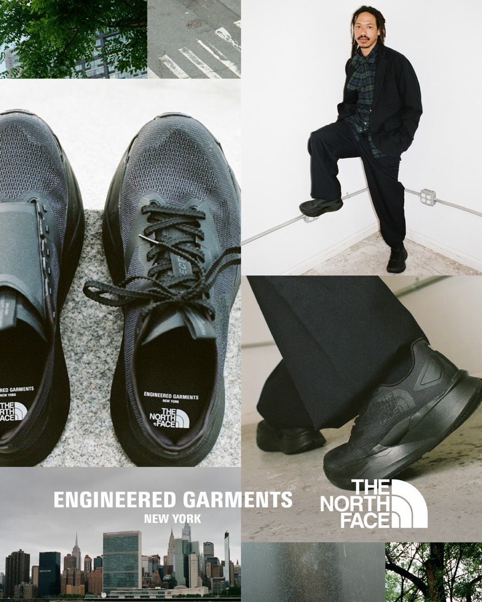 THE NORTH FACE × ENGINEERED GARMENTS VECTIV Forward EG キャンペーンビジュアルとブランドロゴ